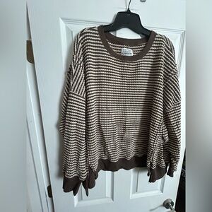 American Eagle Outfitters Brown and Cream Striped Sweater